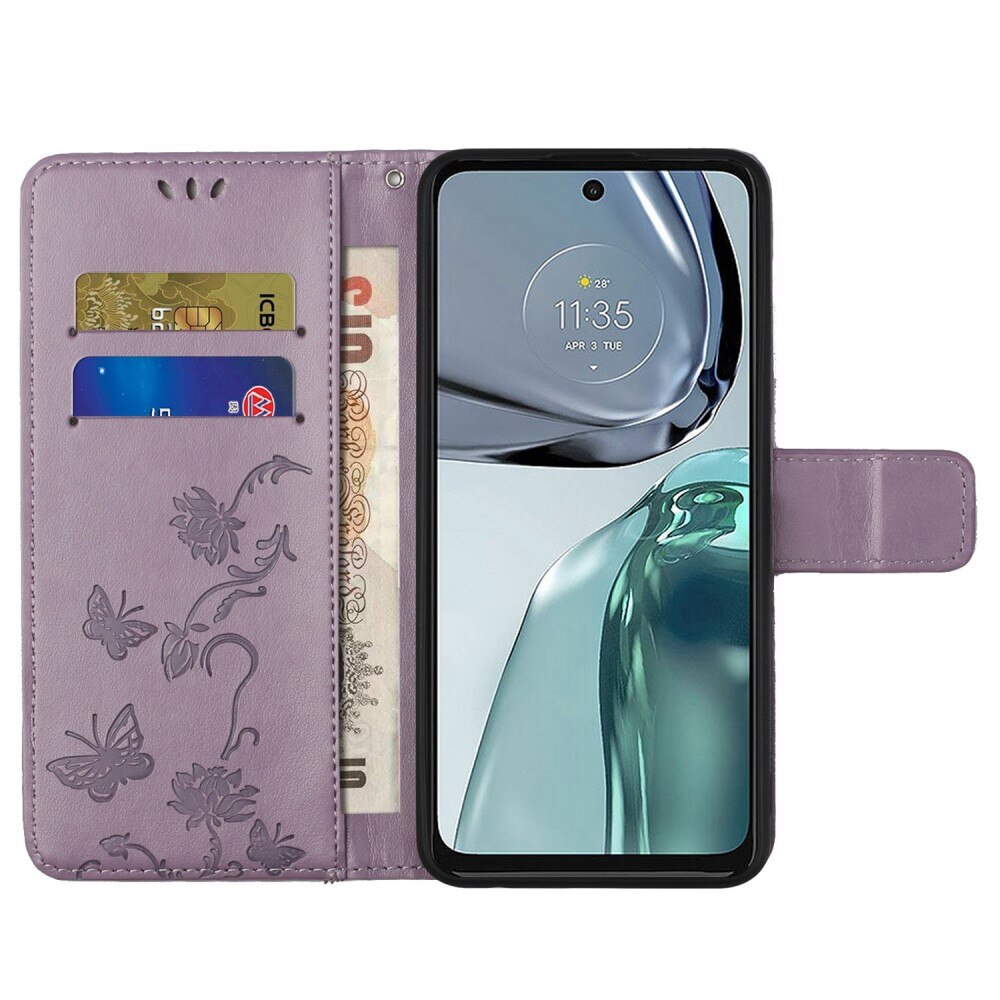 Lærveske Sommerfugler Motorola Moto G62 Lilla