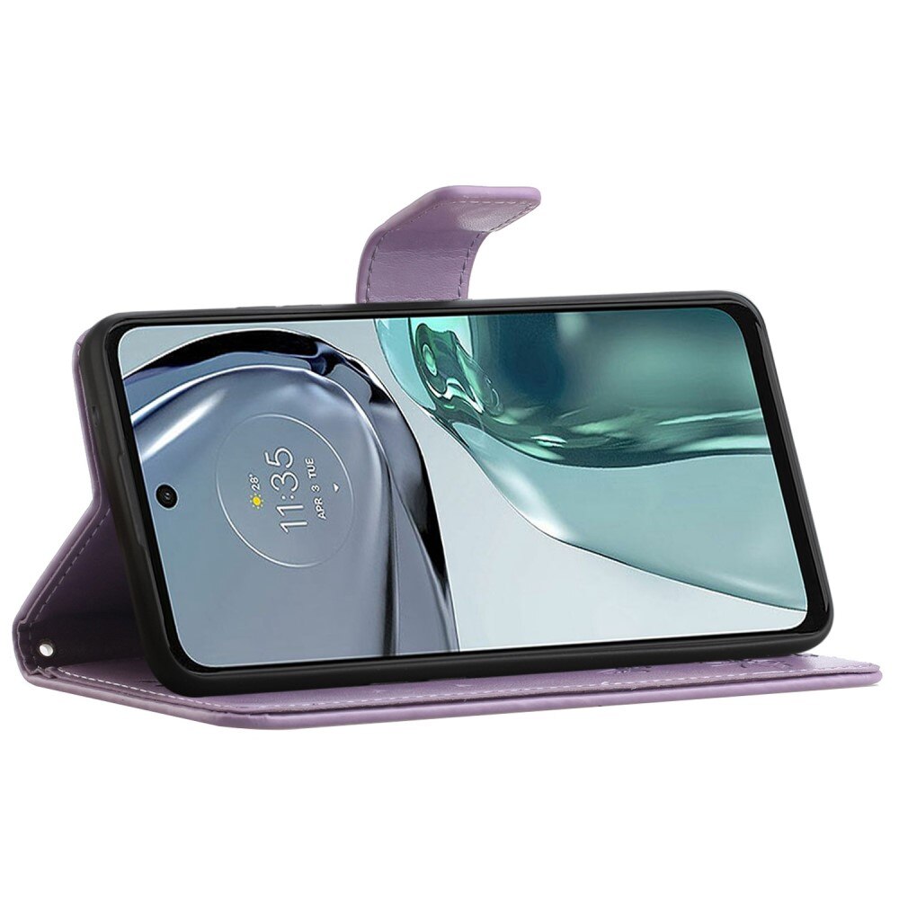 Lærveske Sommerfugler Motorola Moto G62 Lilla
