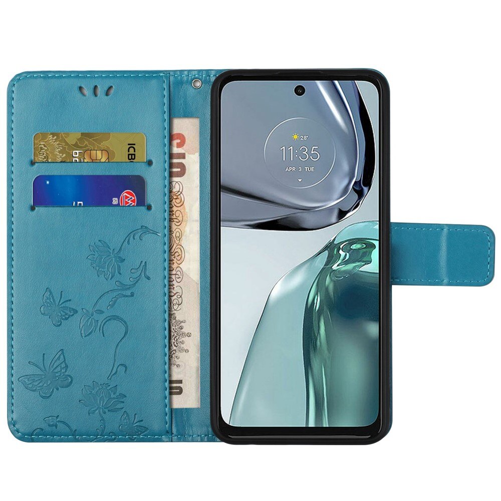 Lærveske Sommerfugler Motorola Moto G62 Blå