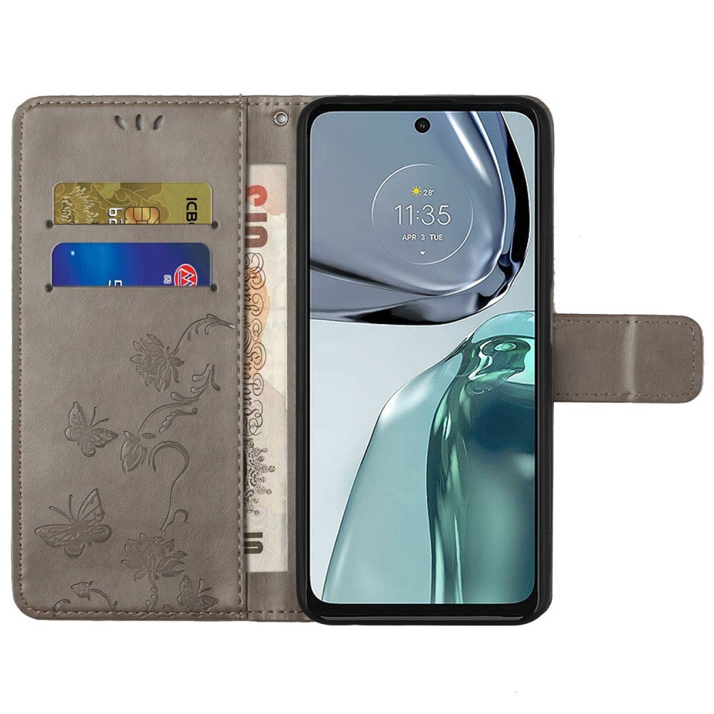 Lærveske Sommerfugler Motorola Moto G62 Grå