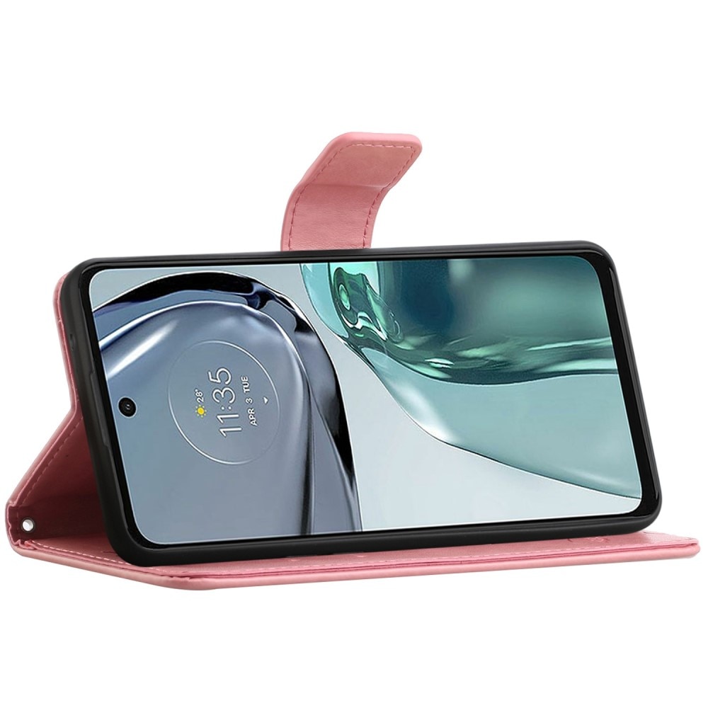 Lærveske Sommerfugler Motorola Moto G62 rosa
