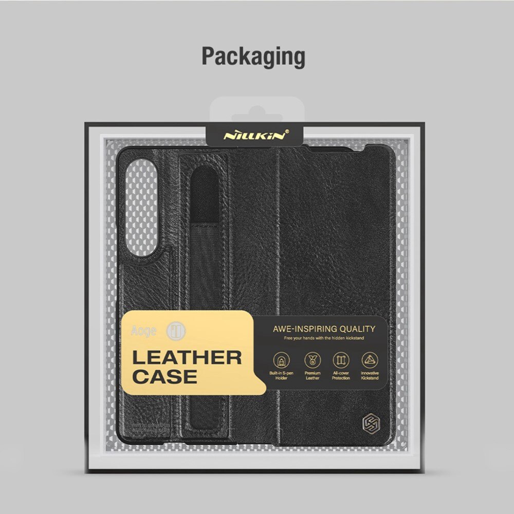 Leather Case with Pen Slot Samsung Galaxy Z Fold 4 brun