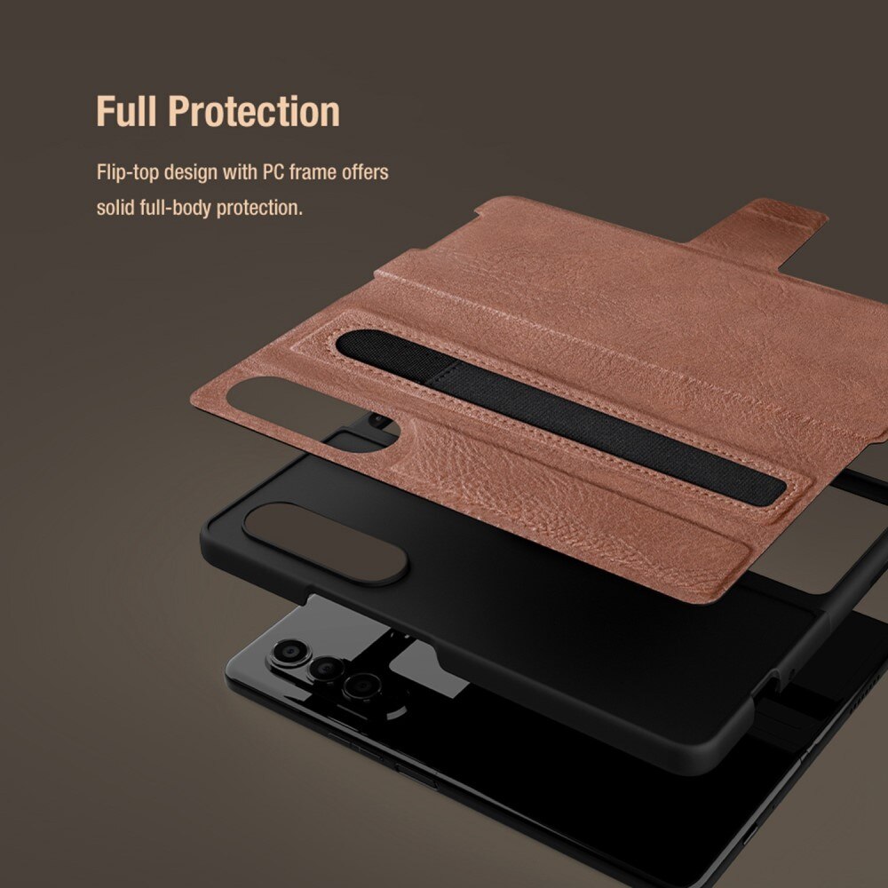 Leather Case with Pen Slot Samsung Galaxy Z Fold 4 brun