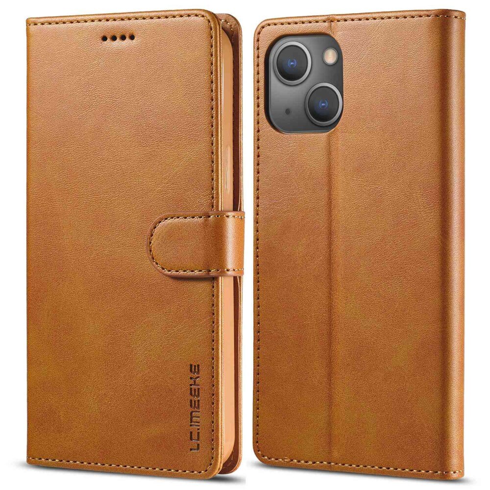 Lommebokdeksel iPhone 14 cognac