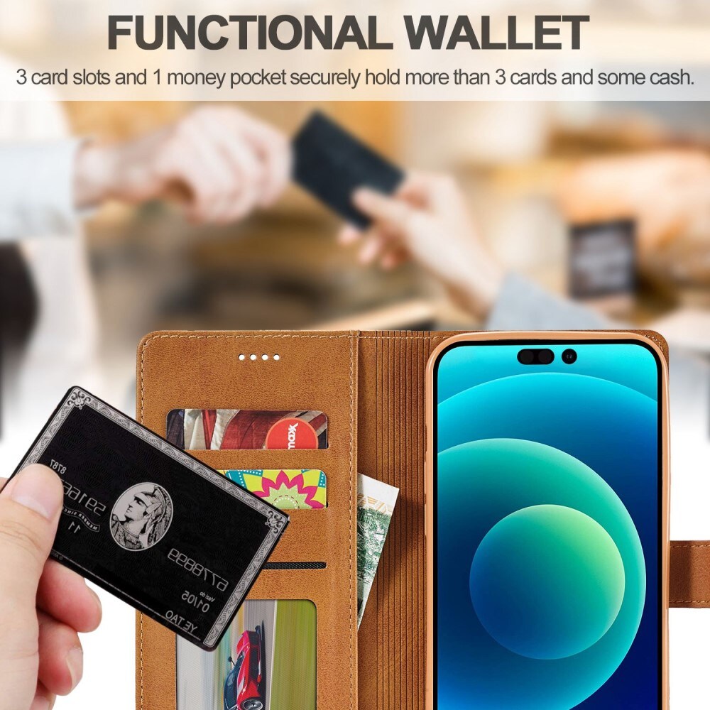 Lommebokdeksel iPhone 14 Plus cognac