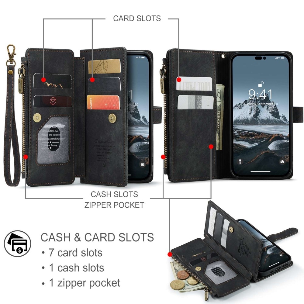 Zipper Wallet iPhone 14 Pro Svart