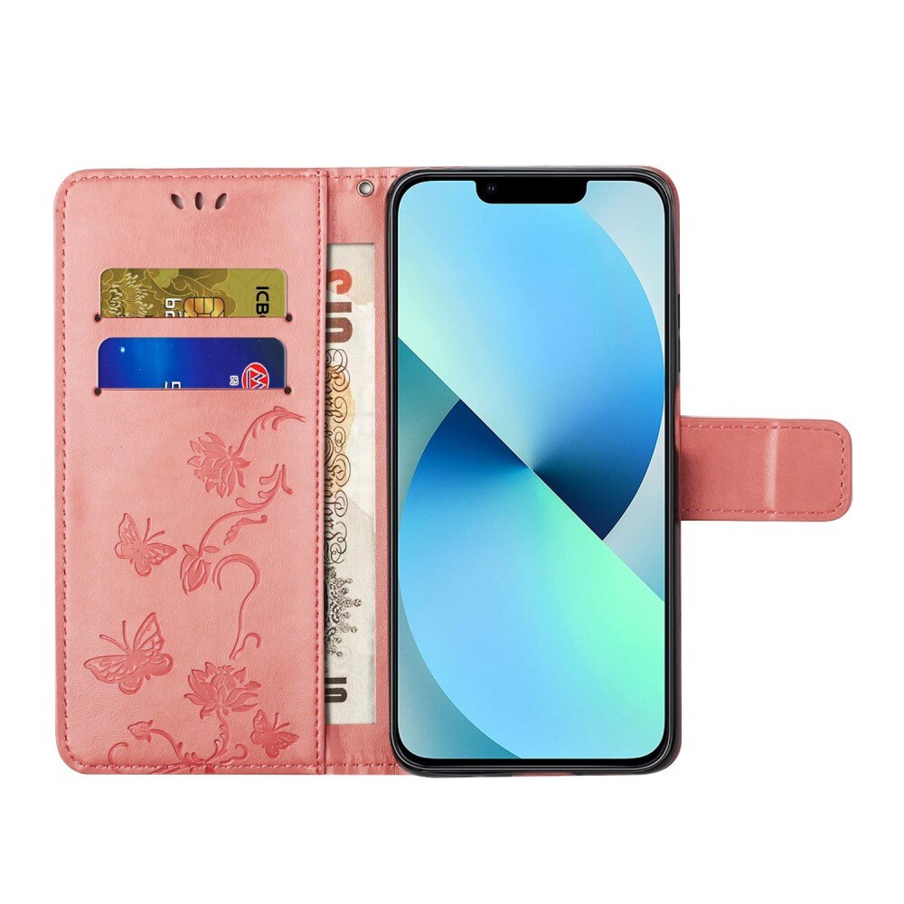 Lærveske Sommerfugler Apple iPhone 14 Rosa