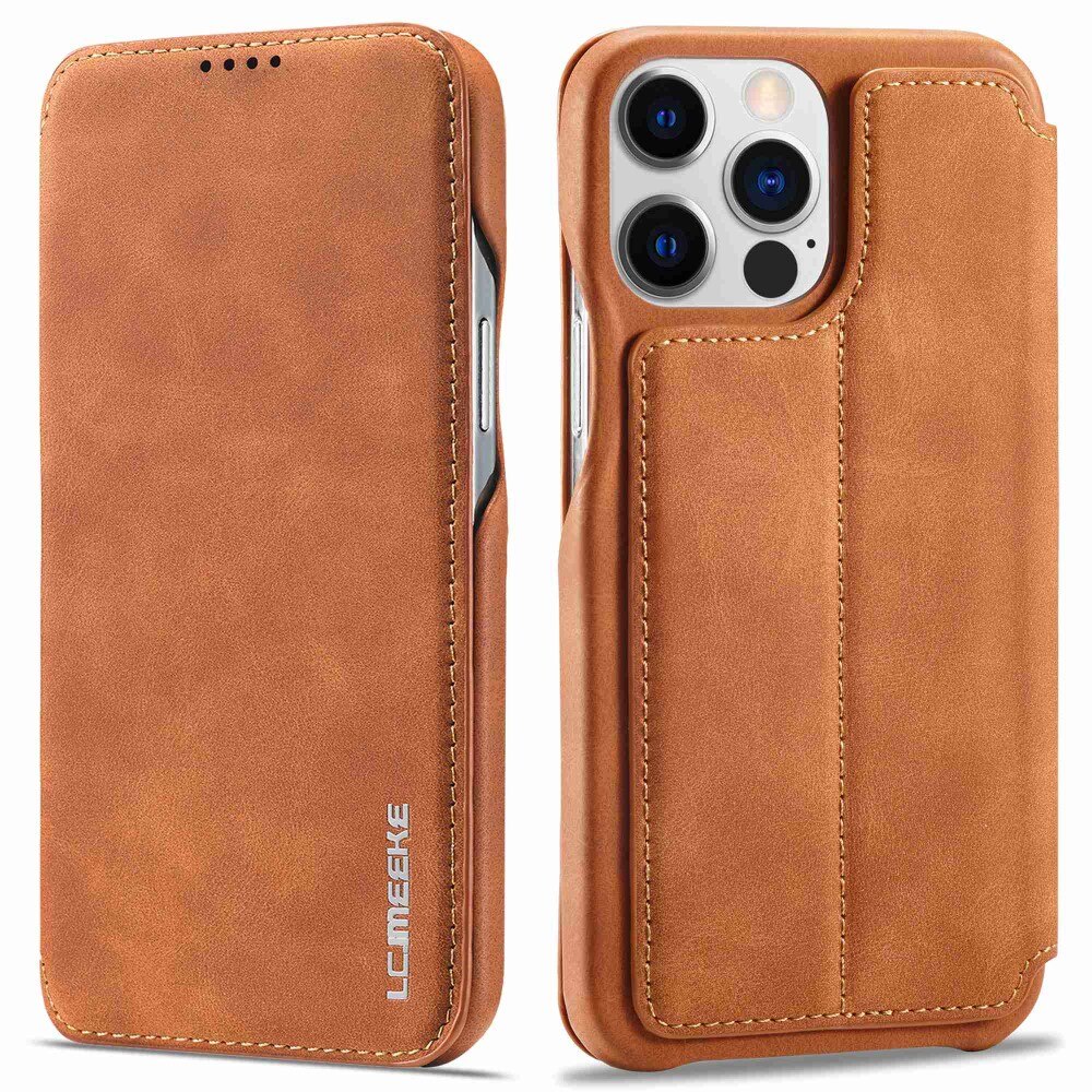 Slim Lommebokdeksel iPhone 14 Pro cognac