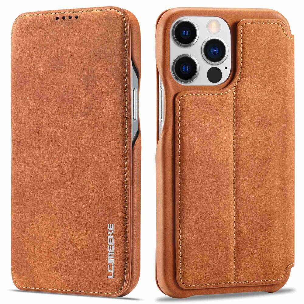 Slim Lommebokdeksel iPhone 14 Pro cognac