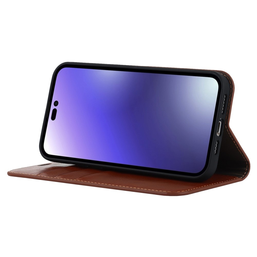 Mobiletui Ekte Lær iPhone 14 Pro Max Brun