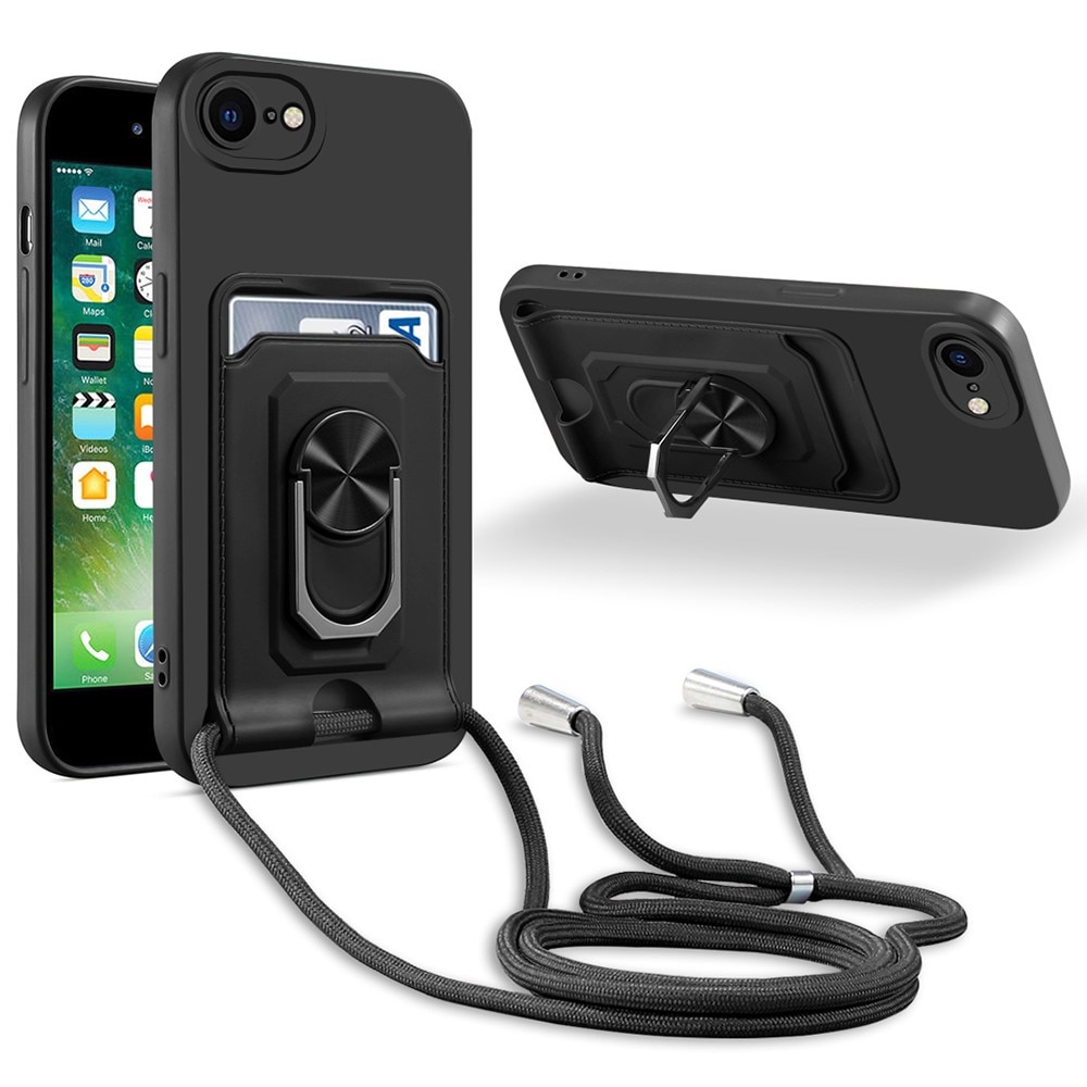 TPU Deksel Ring+Kortholder+Halskjede iPhone 7/8/SE svart