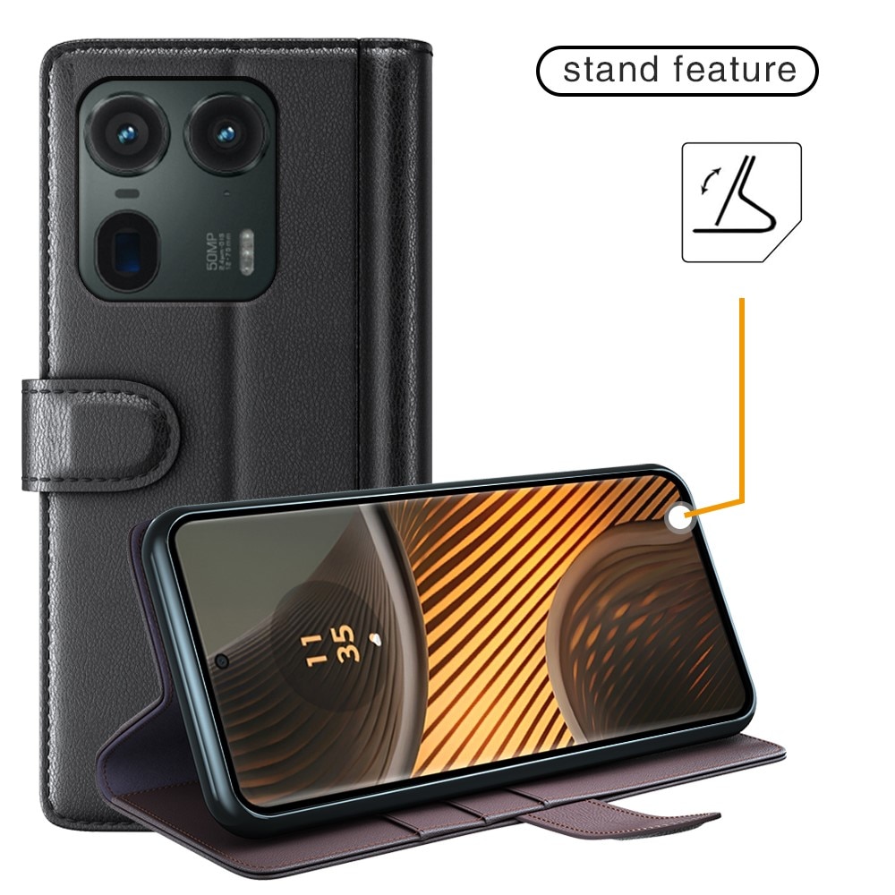 Ekte Lærveske Motorola Edge 50 Ultra Svart