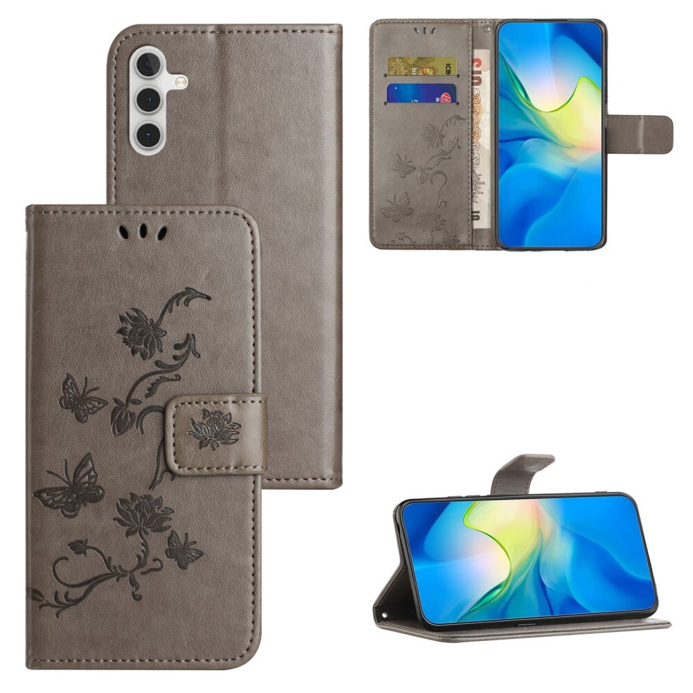 Lærveske Sommerfugler Samsung Galaxy S24 FE Grå