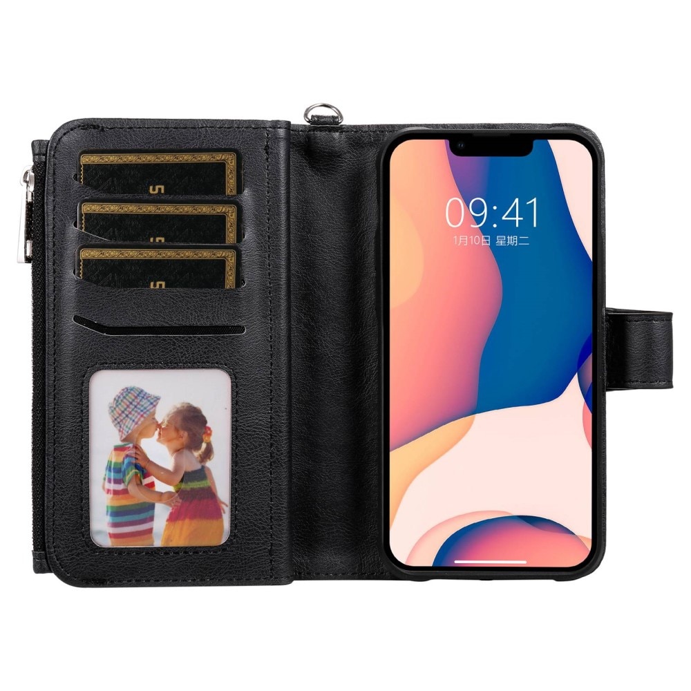 Zipper Magnet Wallet iPhone 14 Plus svart