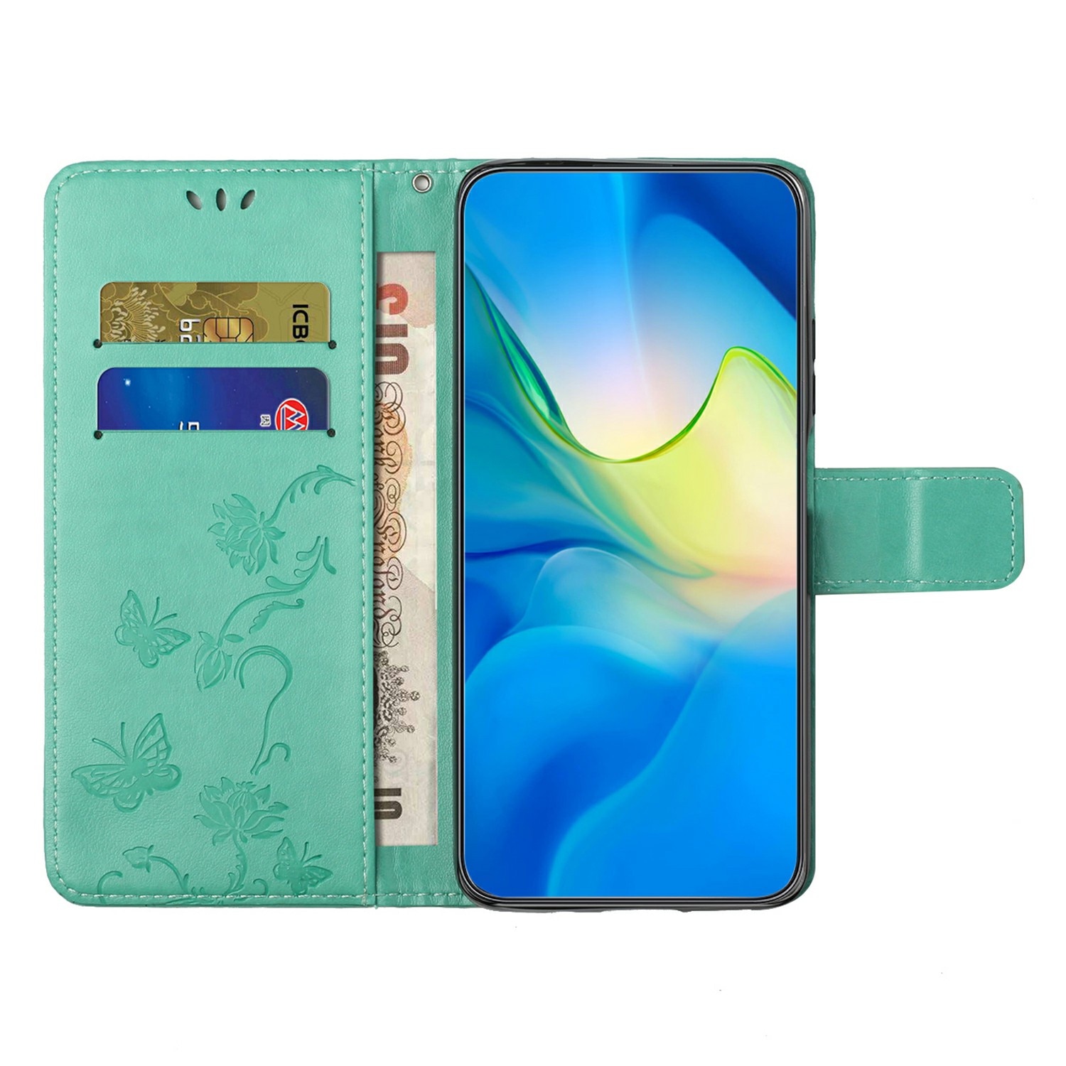 Lærveske Sommerfugler Samsung Galaxy A17 Grønn