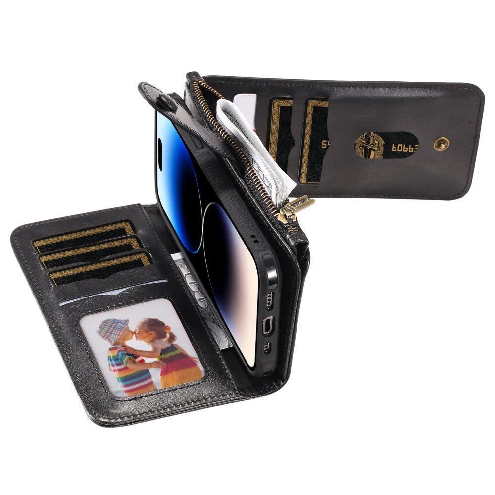 Magnet Leather Multi-Wallet iPhone 14 Pro svart