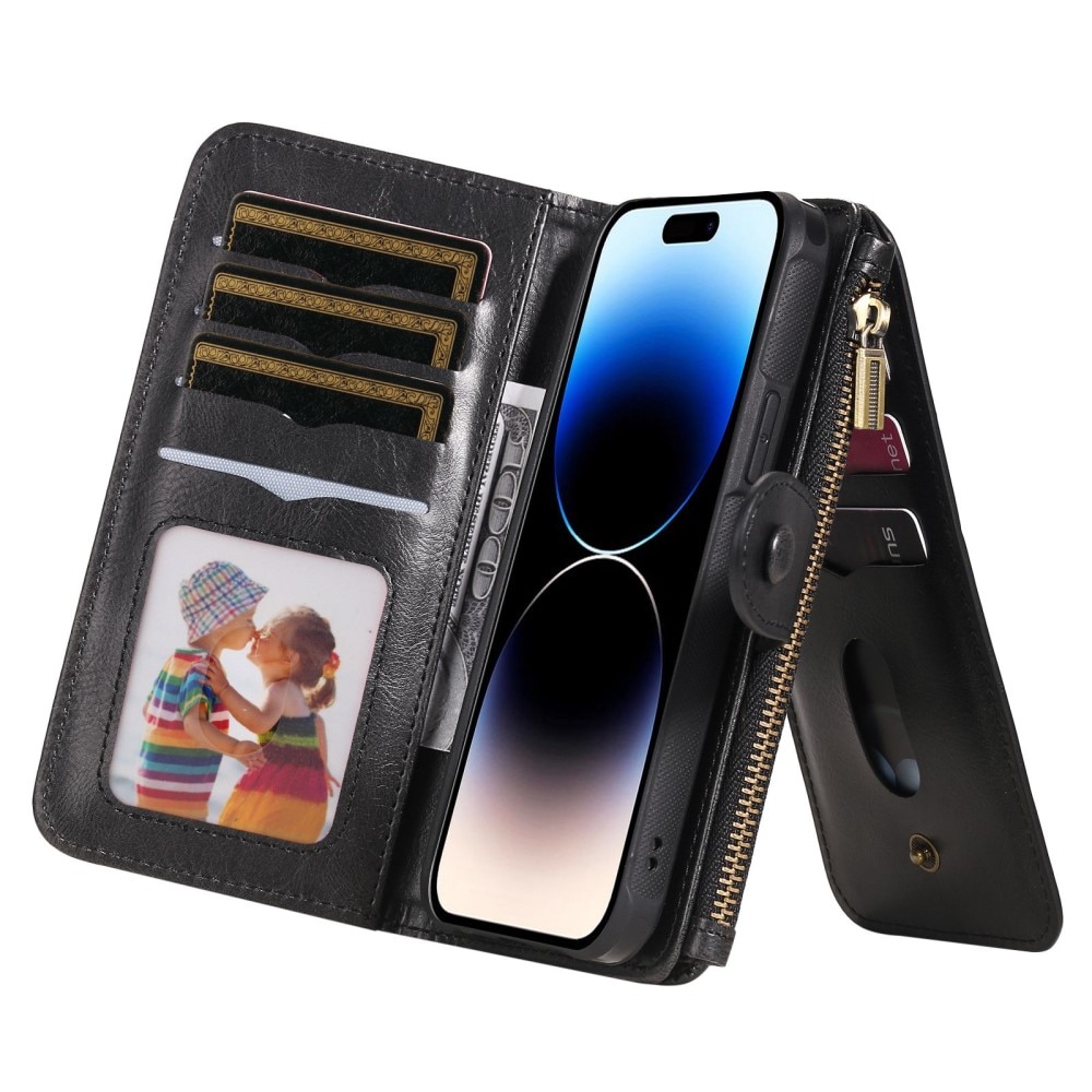 Magnet Leather Multi-Wallet iPhone 14 Pro svart