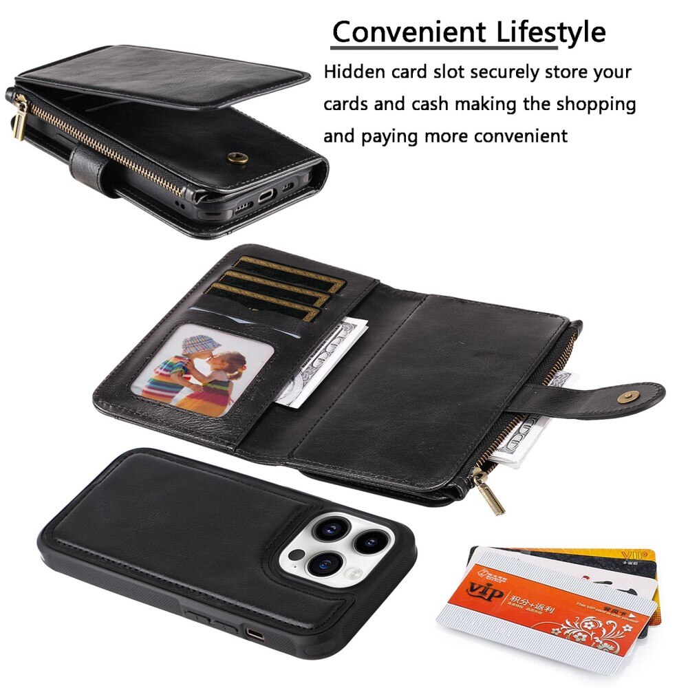 Magnet Leather Multi-Wallet iPhone 14 Pro svart