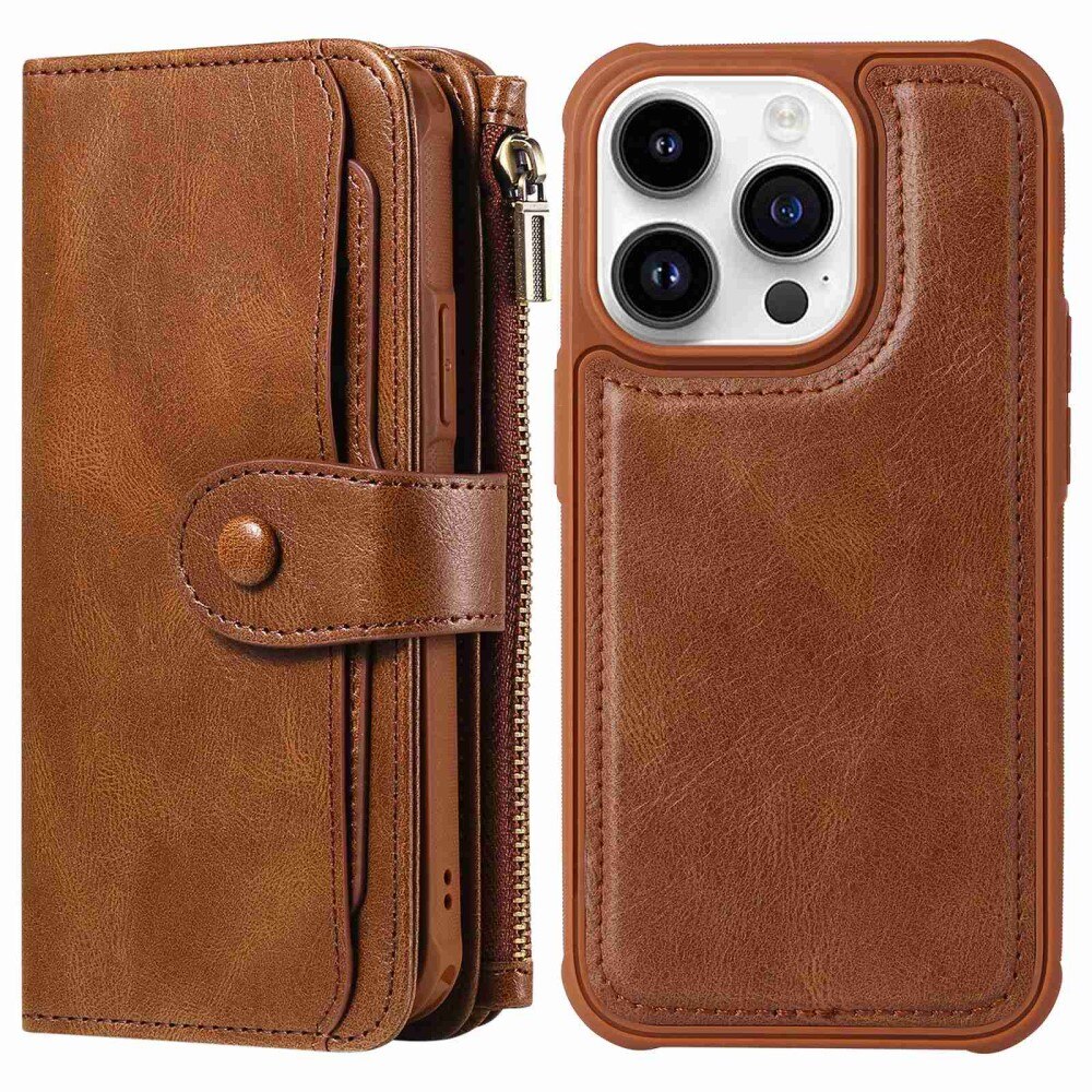 Magnet Leather Multi-Wallet iPhone 14 Pro brun