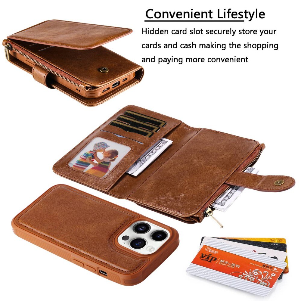 Magnet Leather Multi-Wallet iPhone 14 Pro brun