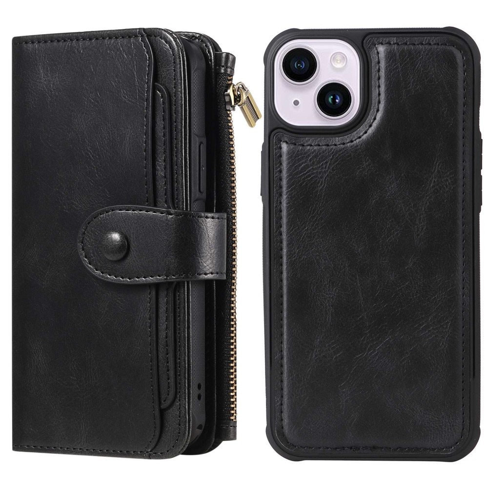 Magnet Leather Multi-Wallet iPhone 14 svart