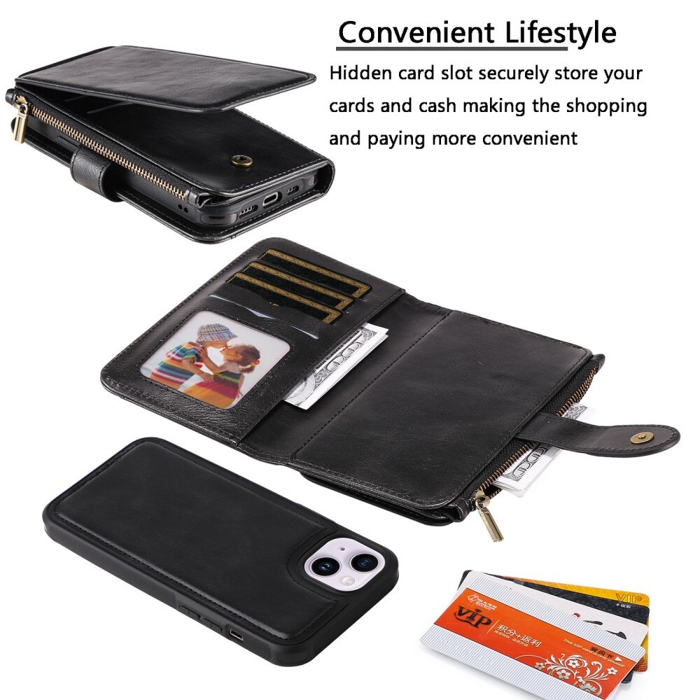 Magnet Leather Multi-Wallet iPhone 14 svart