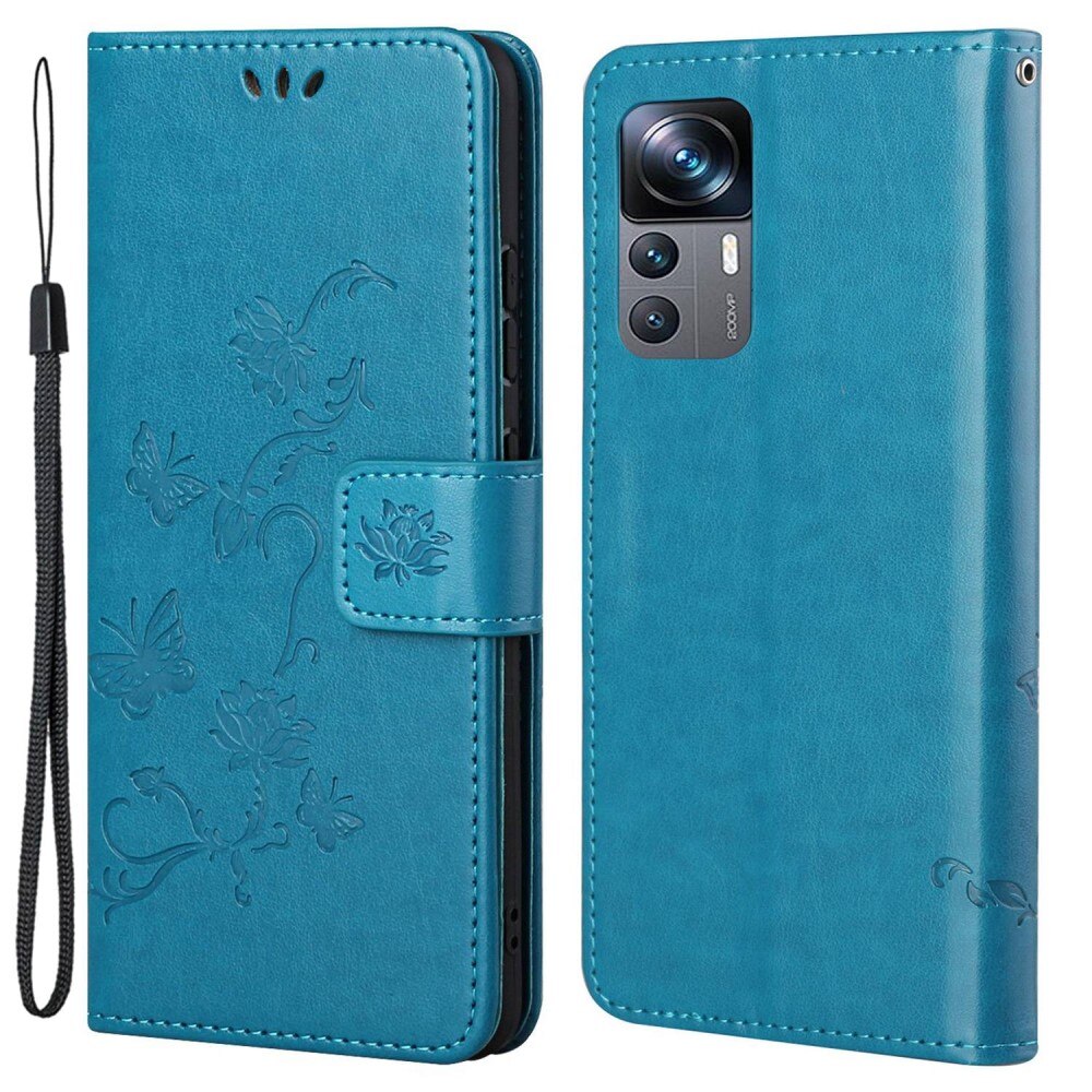Lærveske Sommerfugler Xiaomi 12T/12T Pro Blå