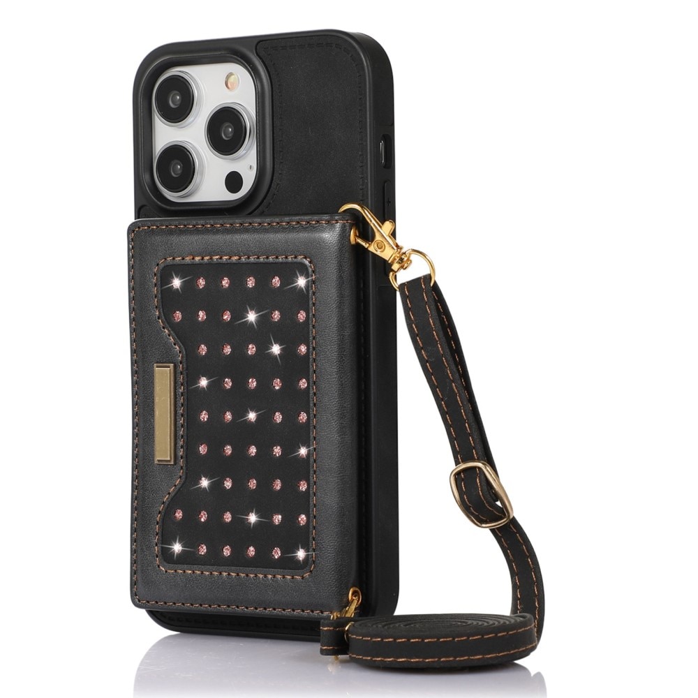 Lommebokdeksel Glitter iPhone 14 Pro svart