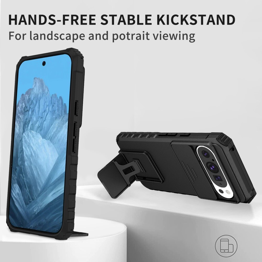 Google Pixel 9 Kickstand Deksel kamerabeskyttelse Svart