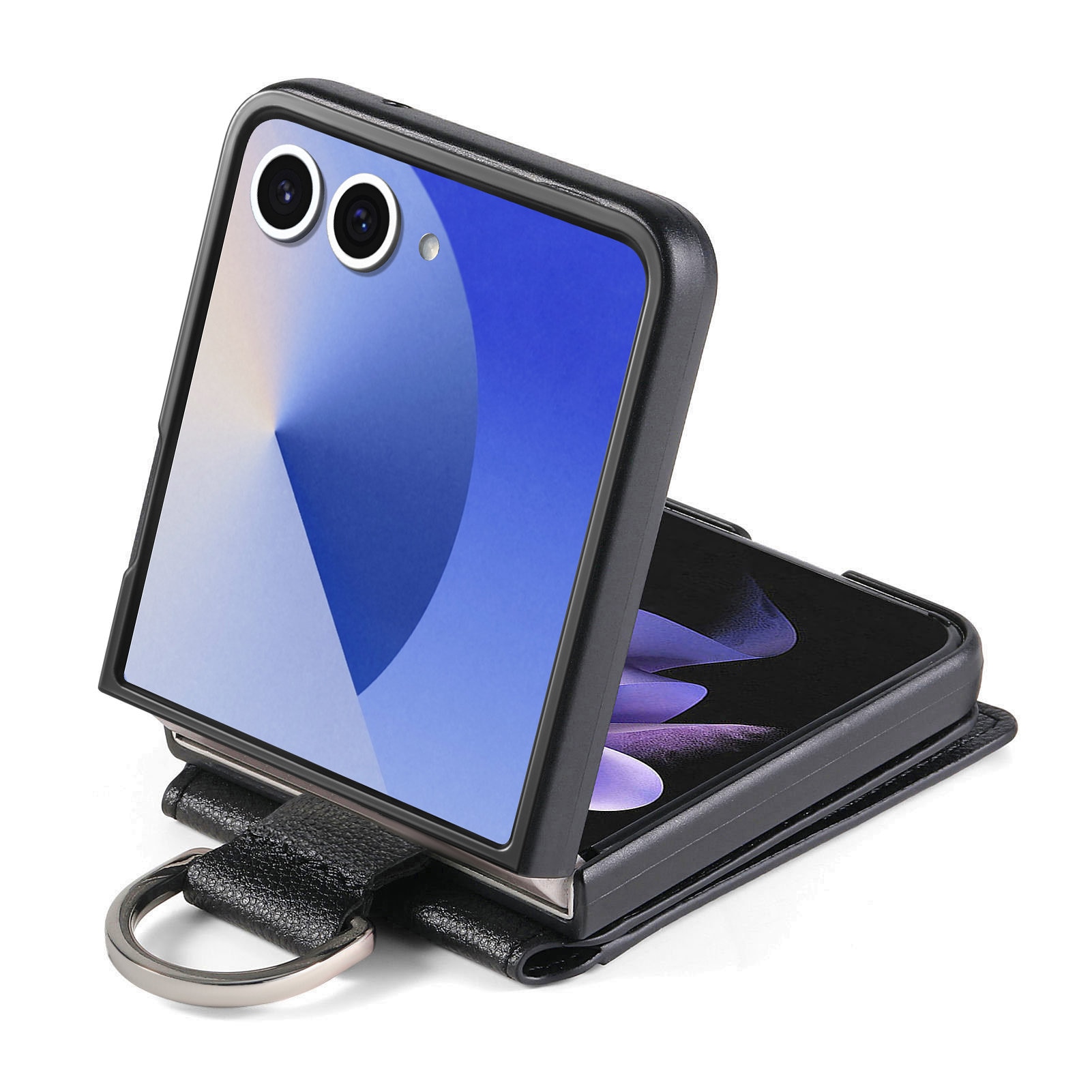 Samsung Galaxy Z Flip 7 Deksel Ringholder + Kortholder svart