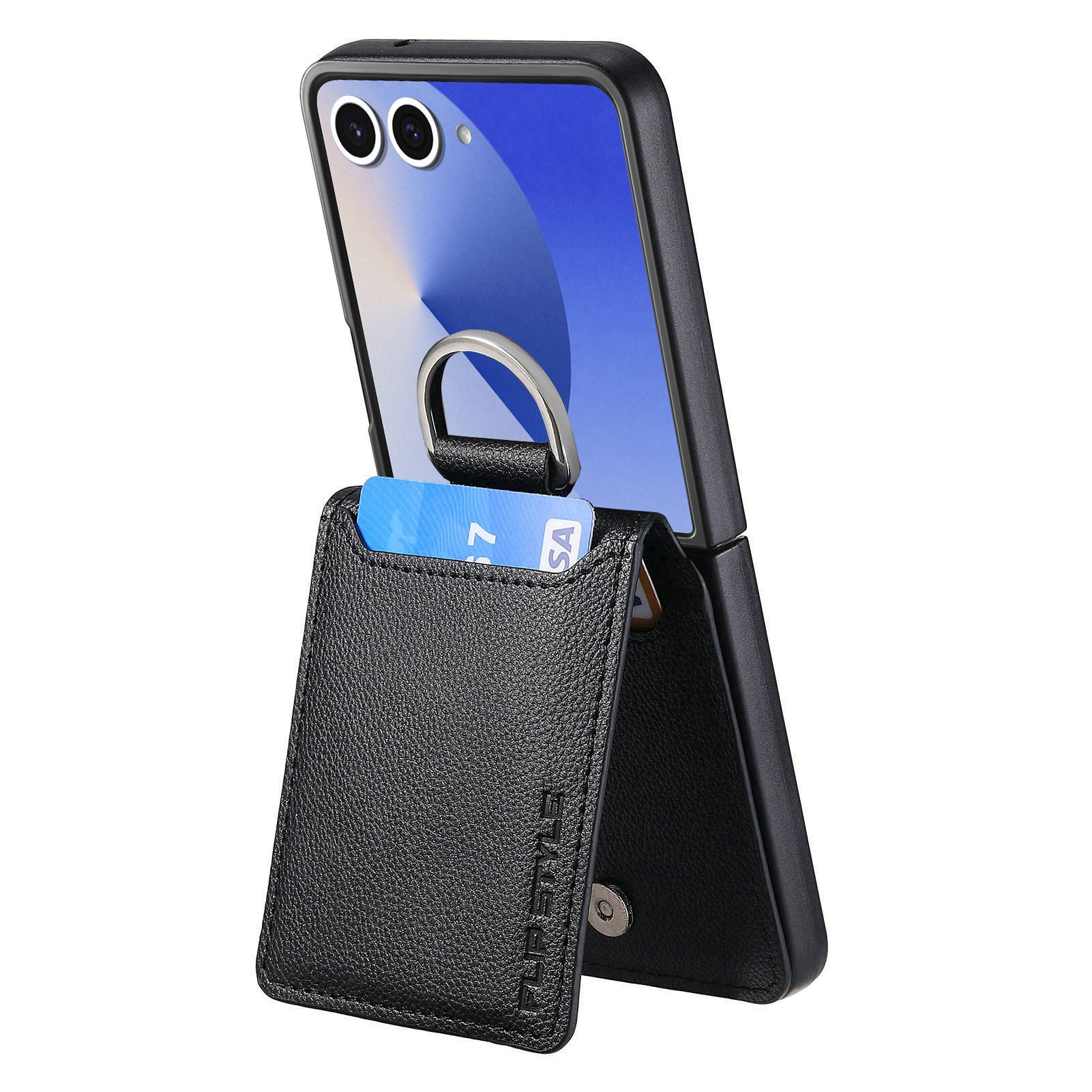 Samsung Galaxy Z Flip 7 Deksel Ringholder + Kortholder svart
