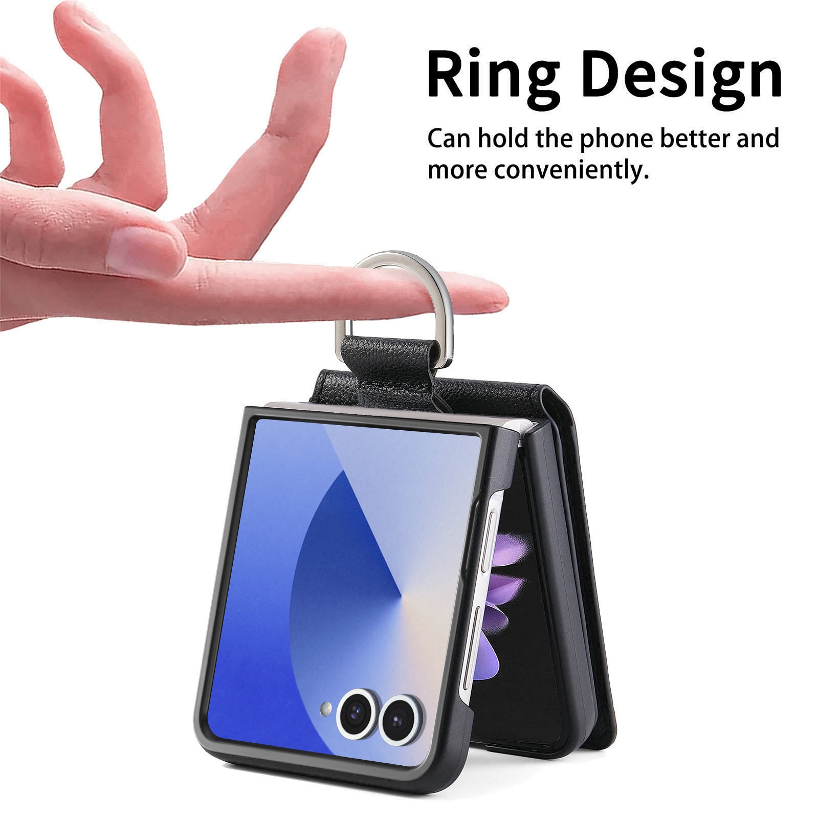 Samsung Galaxy Z Flip 7 Deksel Ringholder + Kortholder svart