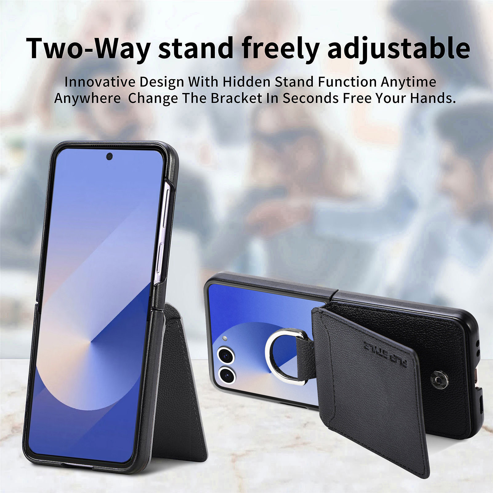 Samsung Galaxy Z Flip 7 Deksel Ringholder + Kortholder svart