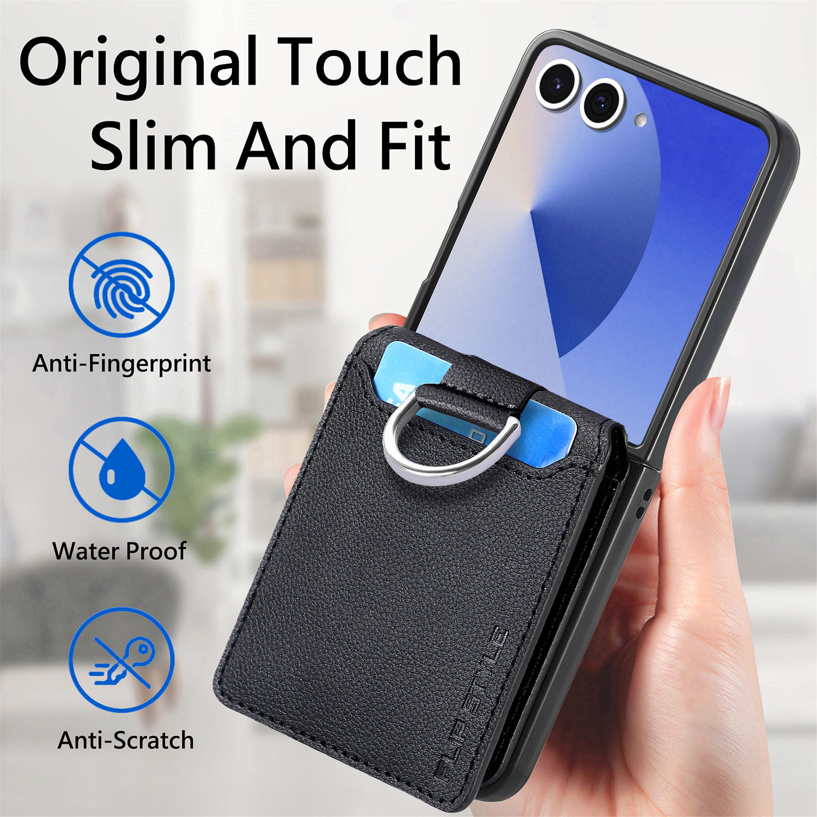 Samsung Galaxy Z Flip 7 Deksel Ringholder + Kortholder svart