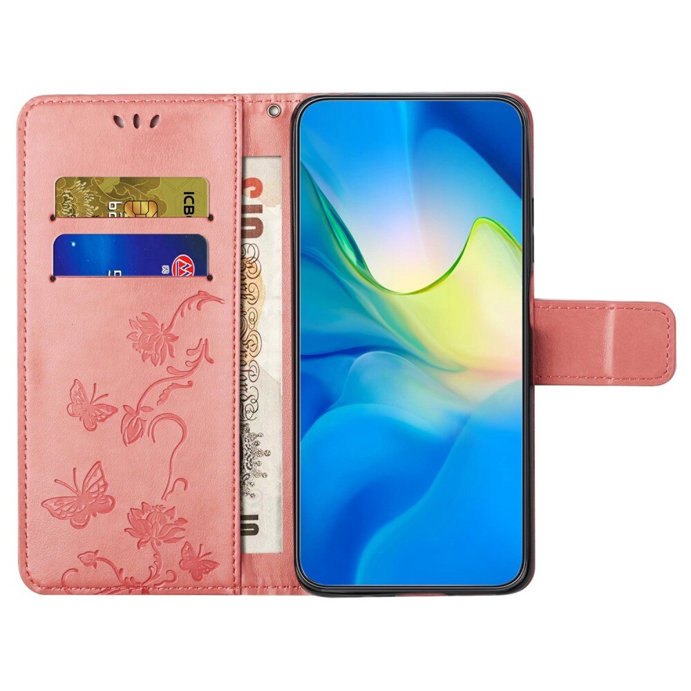 Lærveske Sommerfugler Samsung Galaxy A14 rosa