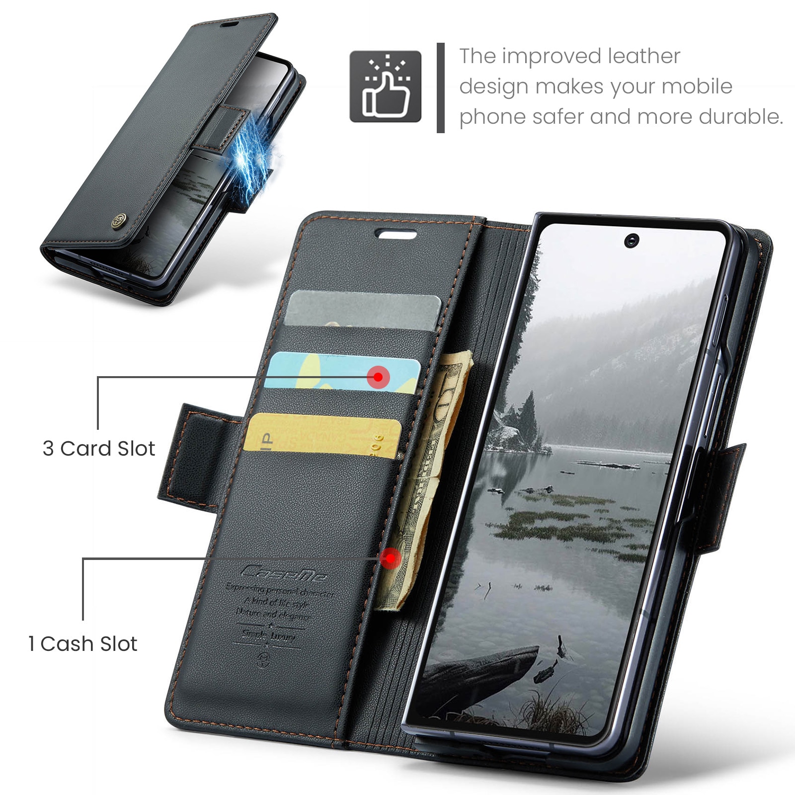 RFID blocking Slim Lommebokveske Samsung Galaxy Z Fold 7 svart