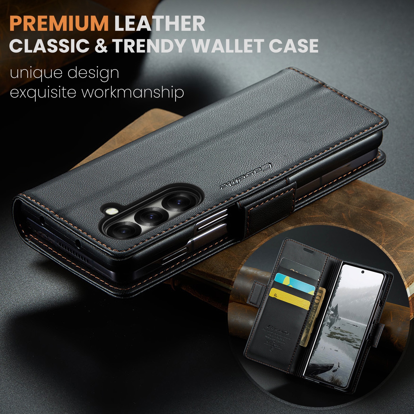 RFID blocking Slim Lommebokveske Samsung Galaxy Z Fold 7 svart