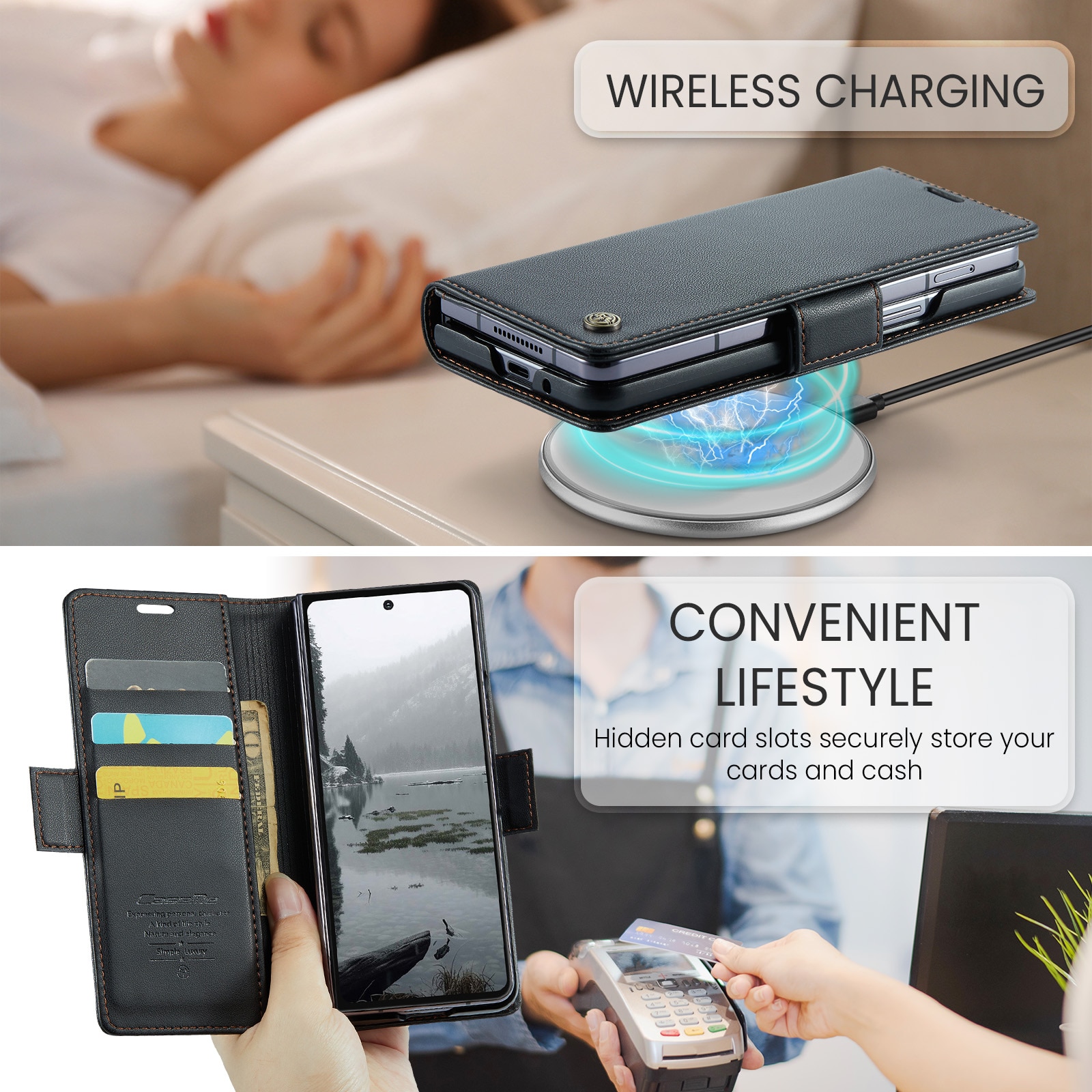 RFID blocking Slim Lommebokveske Samsung Galaxy Z Fold 7 svart