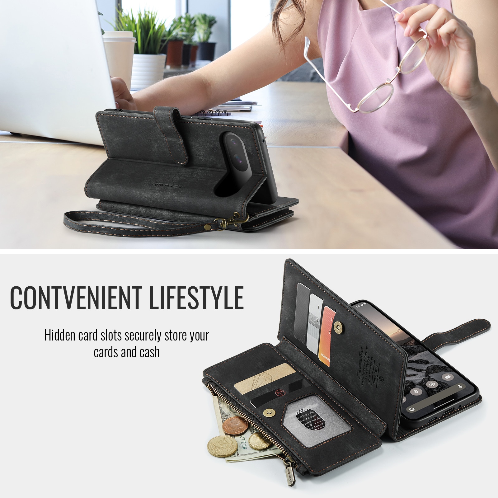 Zipper Wallet Google Pixel 10 Svart