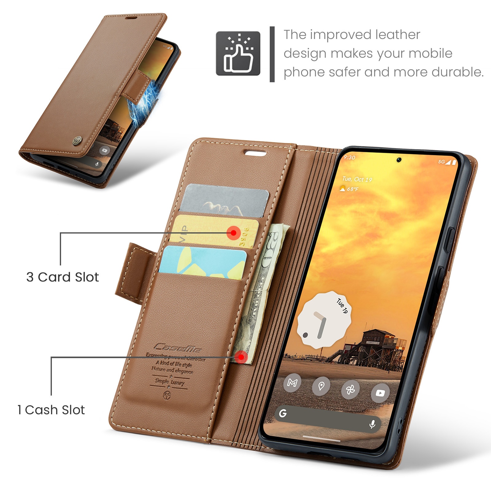 RFID blocking Slim Lommebokveske Google Pixel 10 Brun