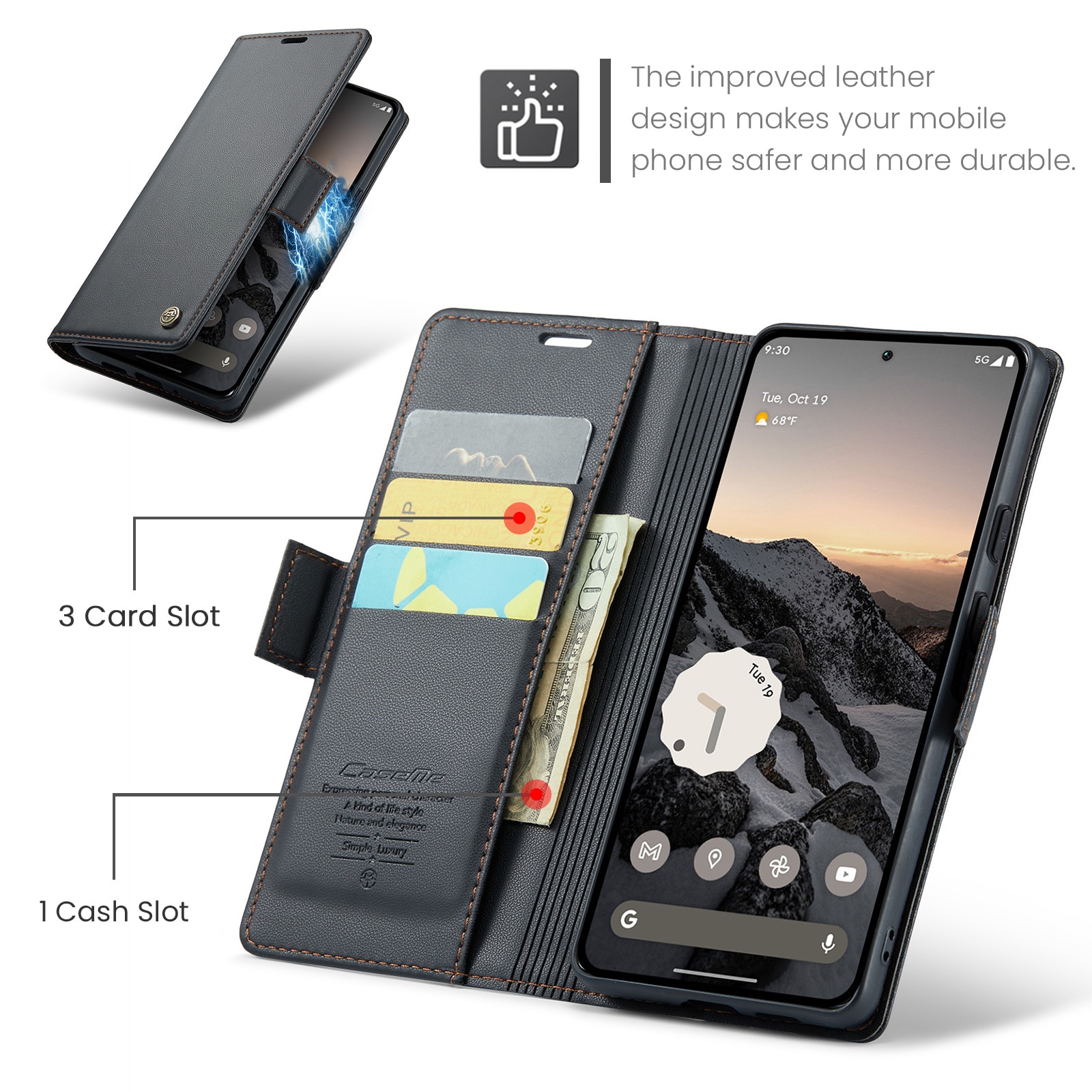 RFID blocking Slim Lommebokveske Google Pixel 10 Pro Svart