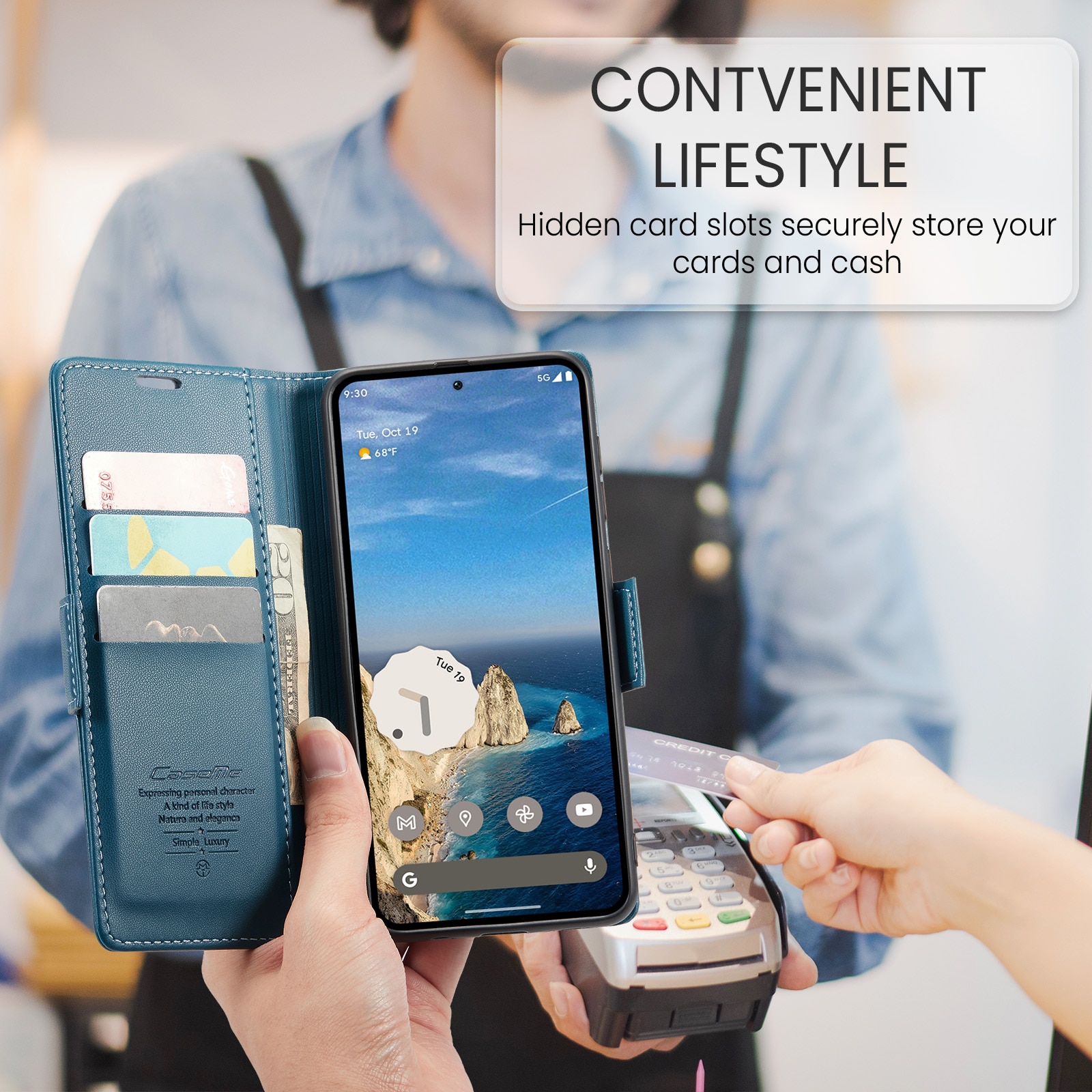 RFID blocking Slim Lommebokveske Google Pixel 10 Pro Blå