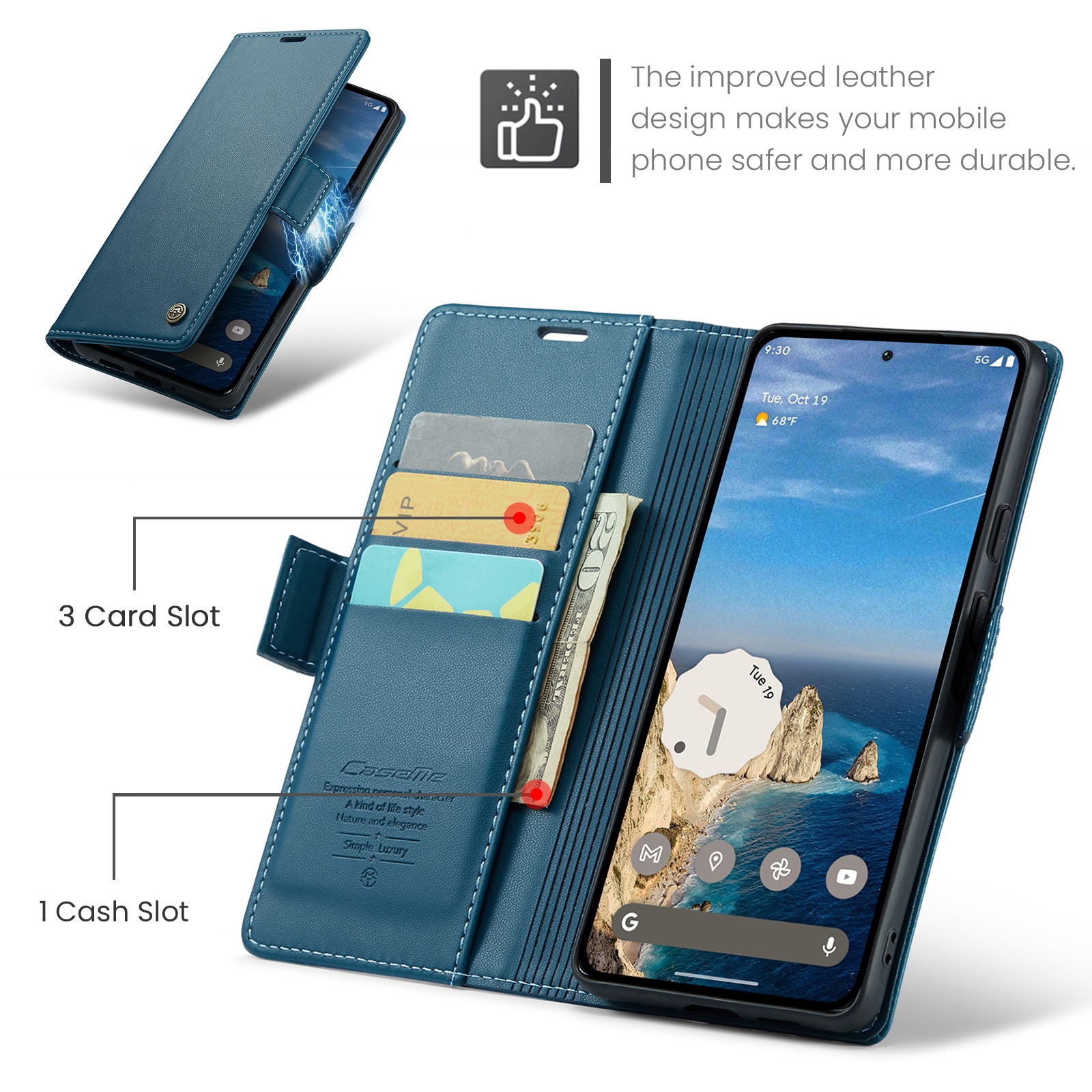 RFID blocking Slim Lommebokveske Google Pixel 10 Pro Blå
