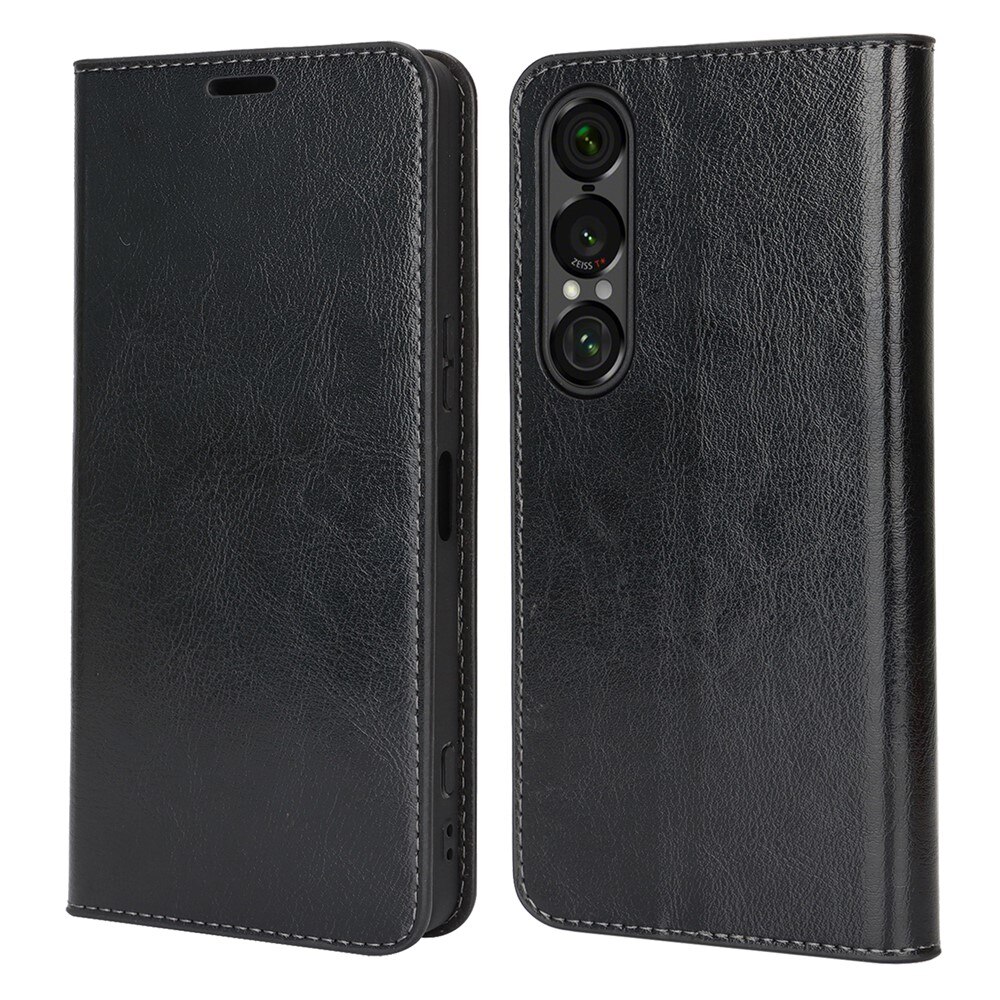 Mobiletui Ekte Lær Sony Xperia 1 VII Svart