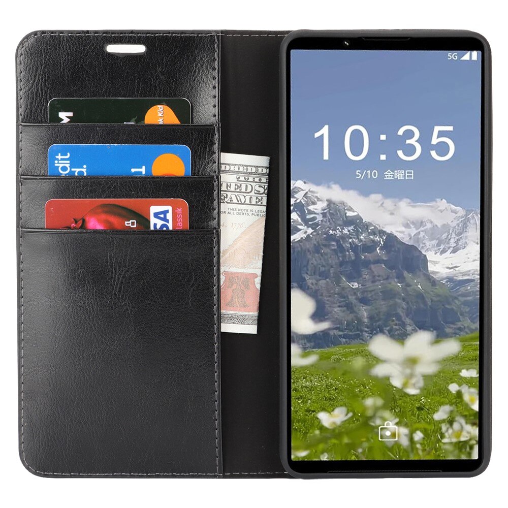 Mobiletui Ekte Lær Sony Xperia 1 VII Svart
