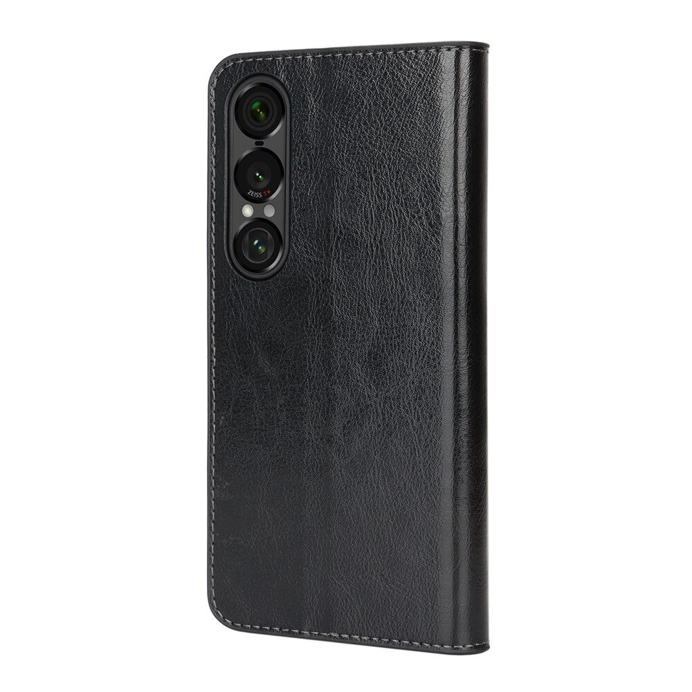 Mobiletui Ekte Lær Sony Xperia 1 VII Svart