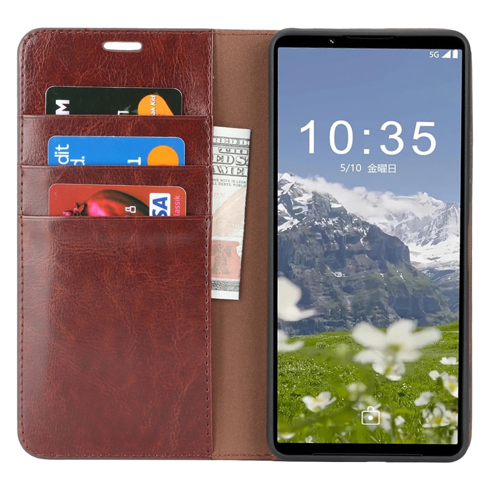 Mobiletui Ekte Lær Sony Xperia 1 VII Mørkbrun