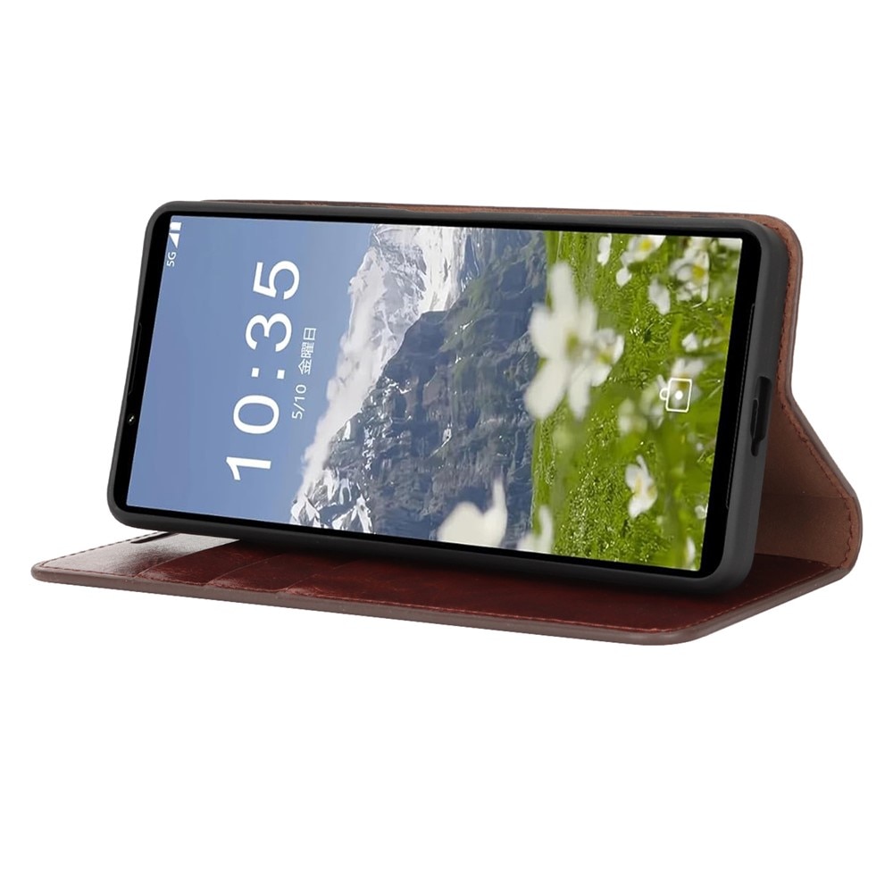 Mobiletui Ekte Lær Sony Xperia 1 VII Mørkbrun