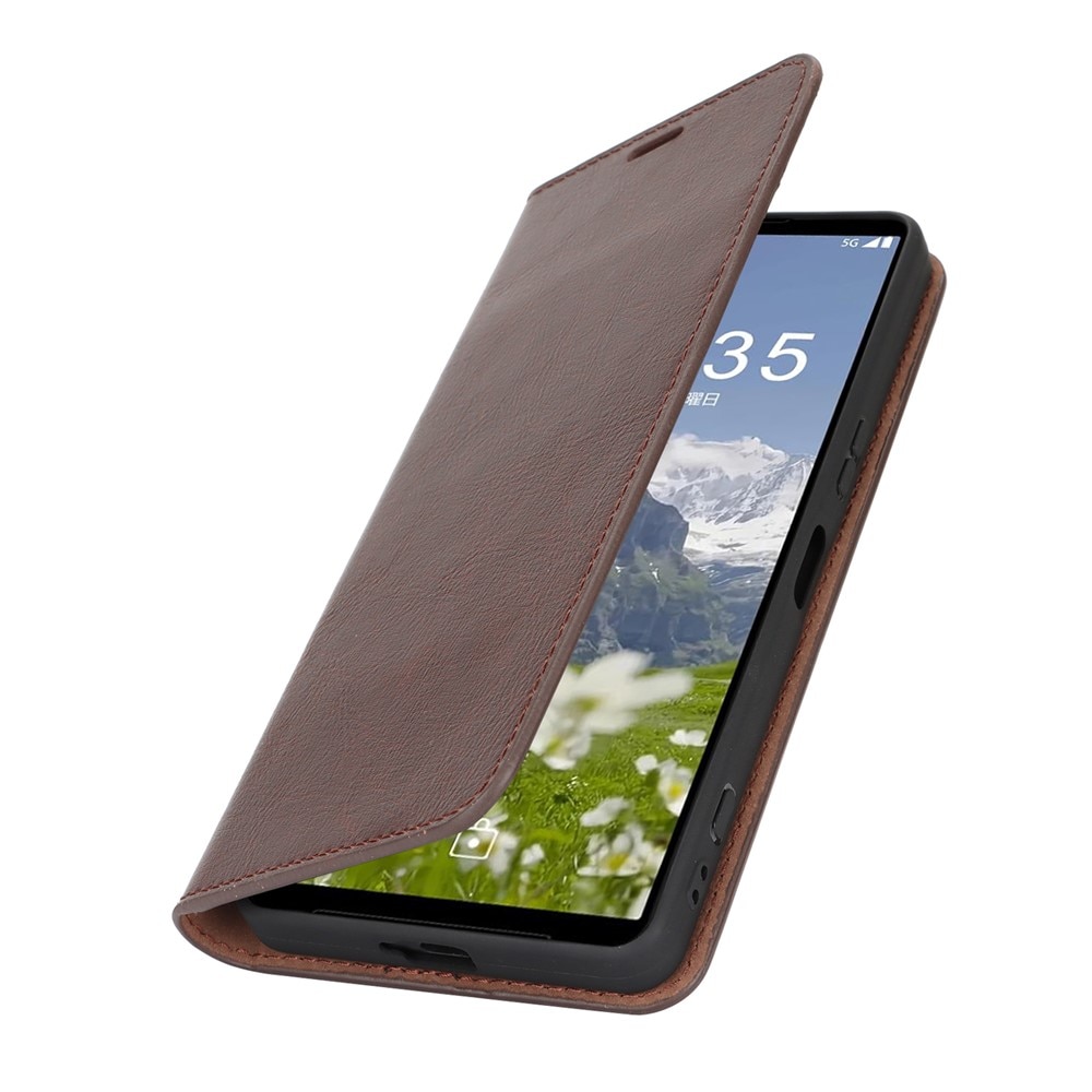 Mobiletui Ekte Lær Sony Xperia 1 VII Mørkbrun