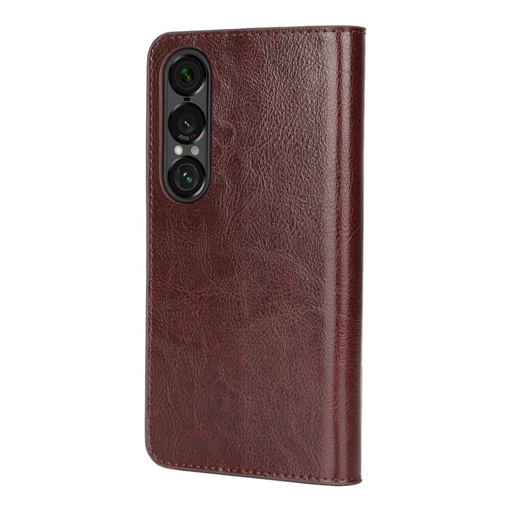 Mobiletui Ekte Lær Sony Xperia 1 VII Mørkbrun